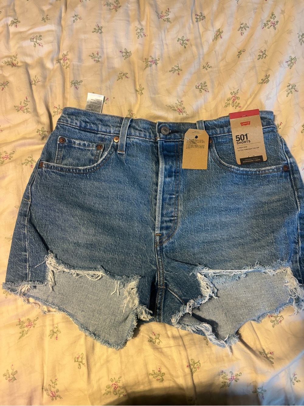 Levi's 501 Cutoff Distressed Denim Shorts - Light Blue